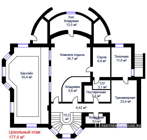 Планировка дома с большим залом