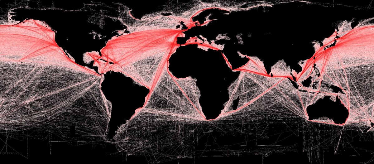 Основные морские торговые пути. Карта в хорошем качестве доступна по ссылке - https://i.redd.it/94z33f6bdci21.png