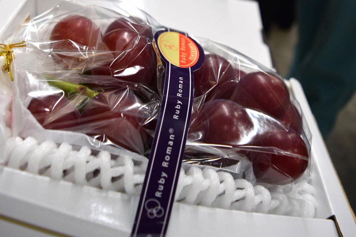 Продаться ветками и только на аукционах средняя цена 3 700 евро за гроздь. Выращиваться в Японии с 1994 года, название переводится как «Римский рубин». Ягоды невероятно сладкие, красного цвета и очень крупные (примерно с теннисный мячик - 20-30 грамм). За год продается 16 000 кистей! Рекордная цена зафиксирована в 2016 году – 9 960 евро. 