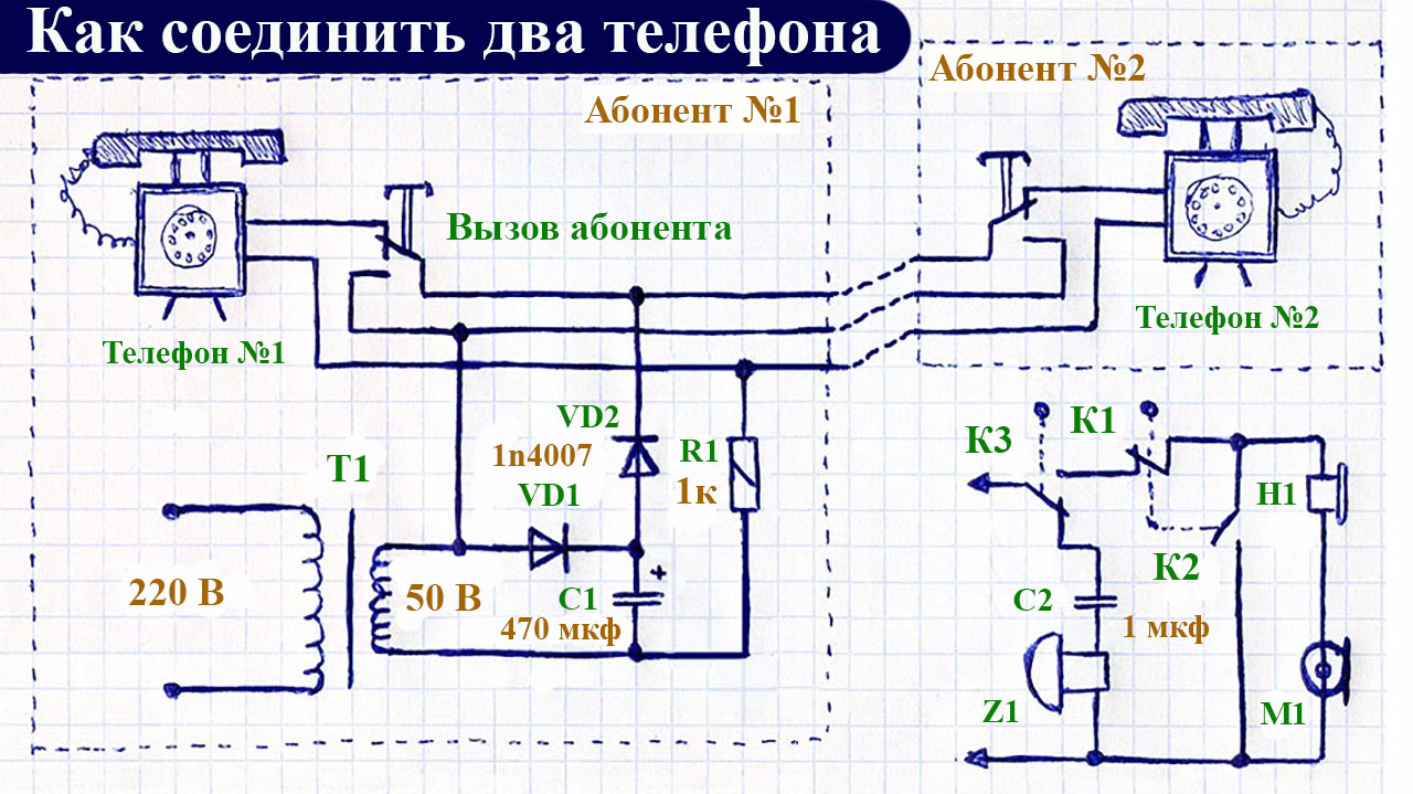 Как соединить между собой два домашних телефона стационарного типа для  создания двухсторонней связи, схема и пояснение ее работы