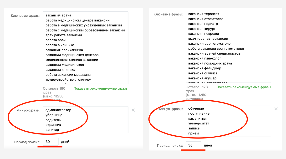 Ключевые запросы по врачам в ВК. Изучите предварительно все названия должностей, чтобы список запросов получился максимально широким. 