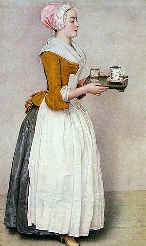 Шоколадница. Жан-Этьен Лиотар ок. 1743—45, Пергамент,пастель. 82,5 × 52,5 см. Дрезденская картинная галерея, Германия