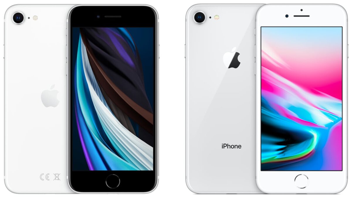 Новый SE (2020)слева, iPhone 8 справа.