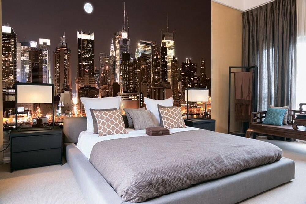 Town bedroom. Town bedroom. Фотообои город в интерьере. Фотообои в интерьере. Фотообои в интерьере спальни.