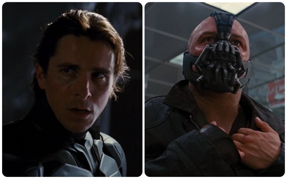 Бэйл vs. Харди. Кадры из к/ф "Тёмный рыцарь: Возрождение легенды"