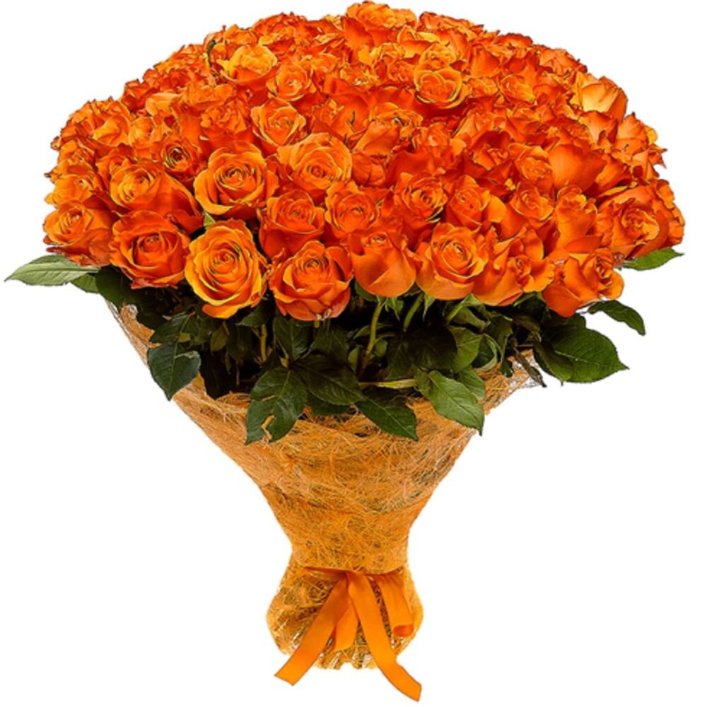 Букет 101 оранжевая роза Эквадор
