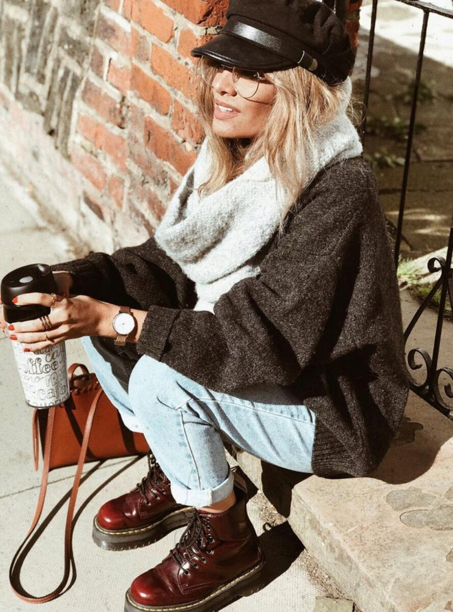 Образ с ботинками на толстой подошве 