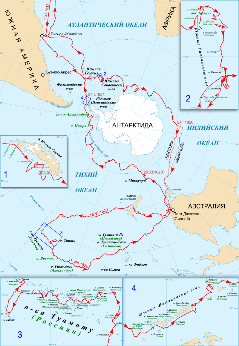 Карта открытия антарктиды