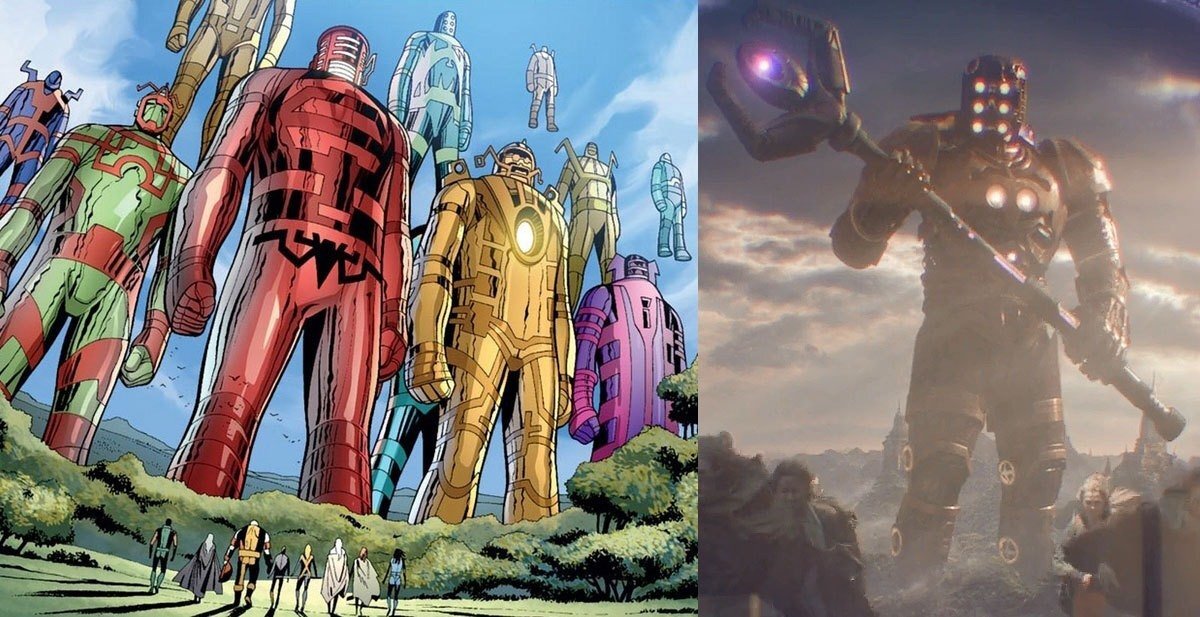 "Целестиалы" , справа кадр из фильма "Стражи галактики"