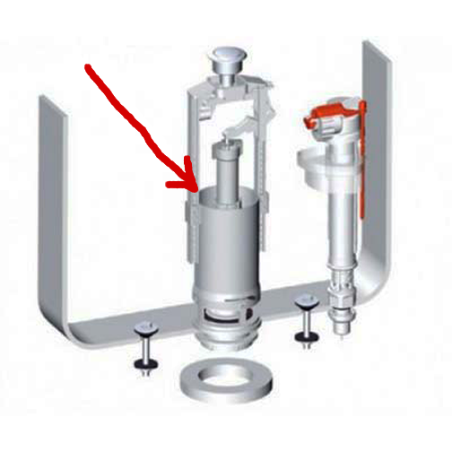 Щель между двумя трубками в сливном механизме