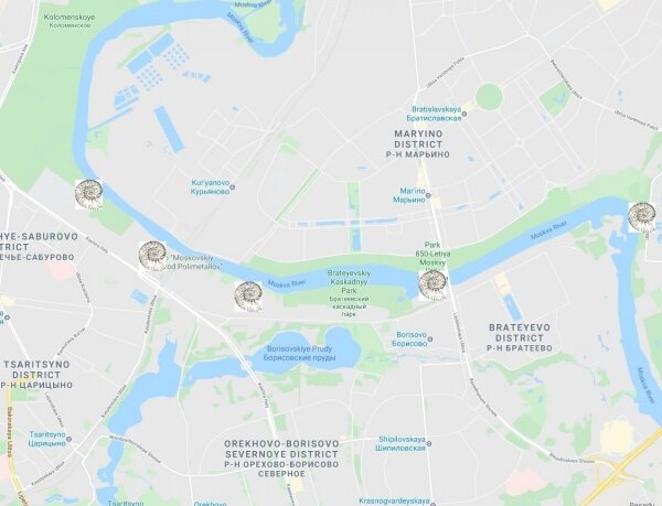 Карта местоположения точек (взято с www.ammonit.ru)