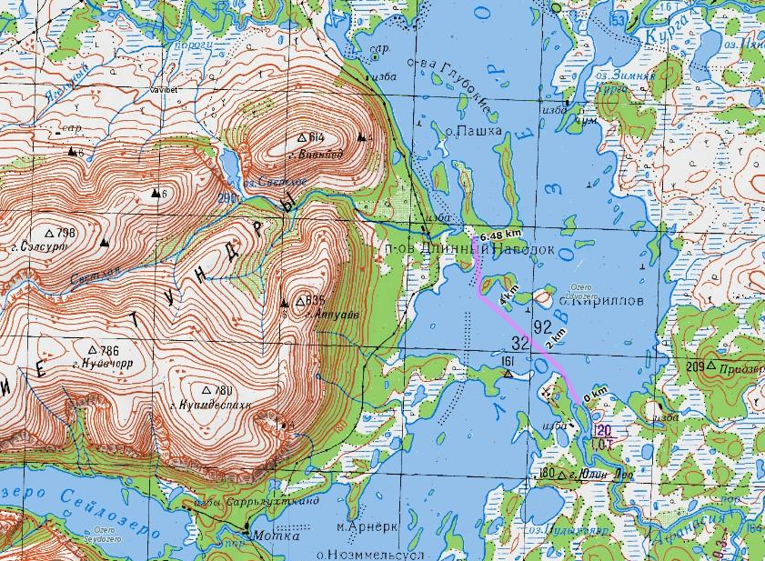 путь от устья Афанасии к п-ову Длинный Наволок