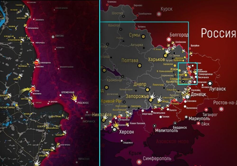 Карта боевых действий в зоне проведения СВО на утро 22 октября. Источник: t.me/readovkanews.