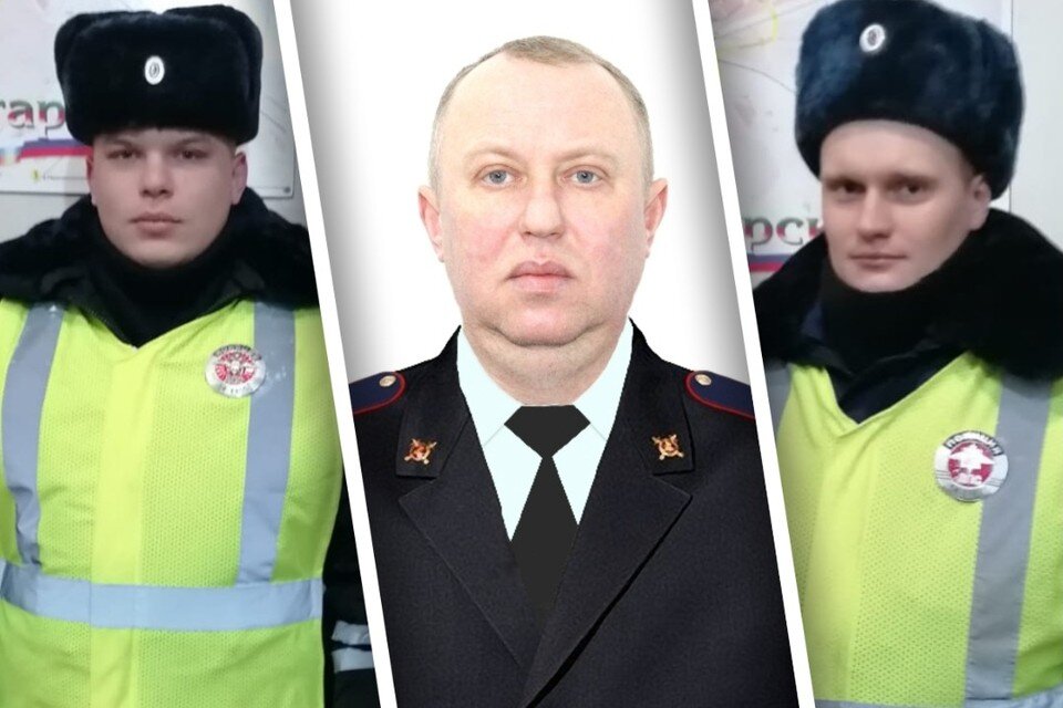     Сотрудники ДПС перекрыли дорогу, а полицейский (в центре) тушил автомобиль. Фото: Предоставлено отделом ГИБДД по Татарскому району