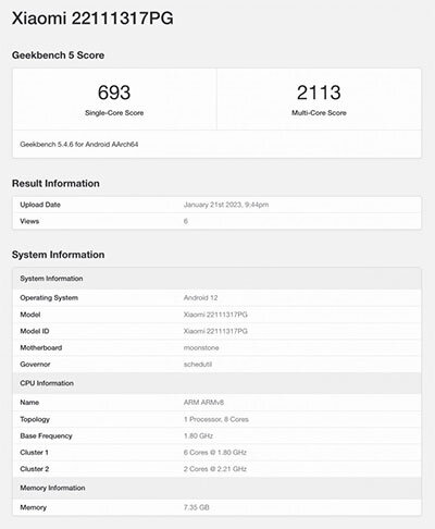 Результаты теста Poco X5 в Geekbench