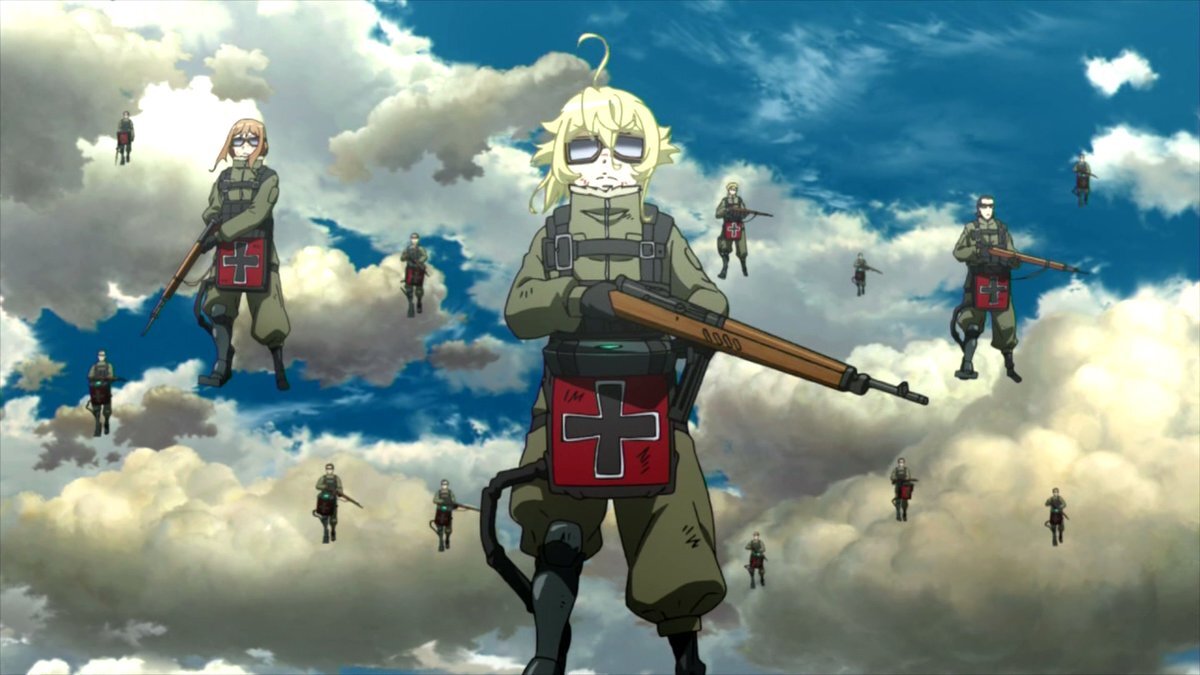 Таня во главе батальона магов - по сути готовая к бою авиагруппа. Кадр из сериала  "Сага о Маленькой Девочке: Таня - Воплощение Зла".