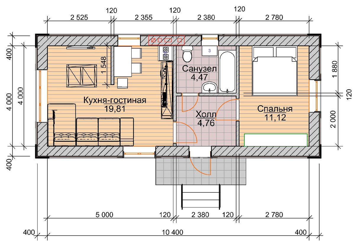Маленький уютный двухкомнатный загородный (или садовый) домик из газобетона на 40 м² ??