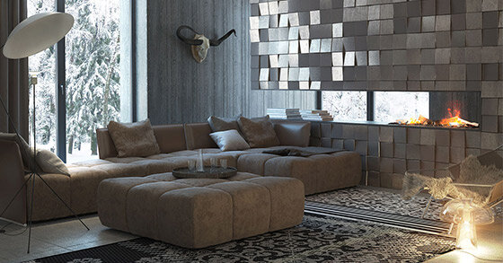 На фото: Электрический камин в загородном доме 