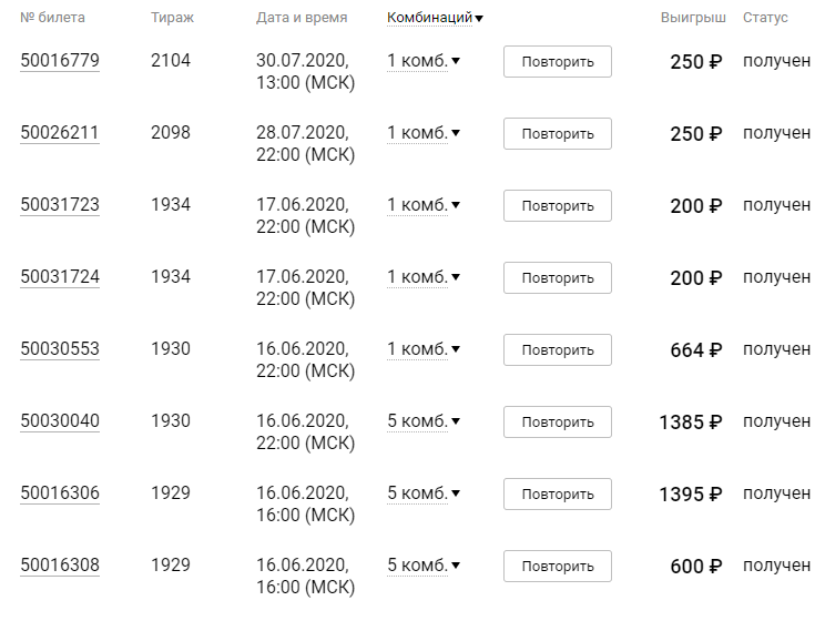 Результаты столото 4из20