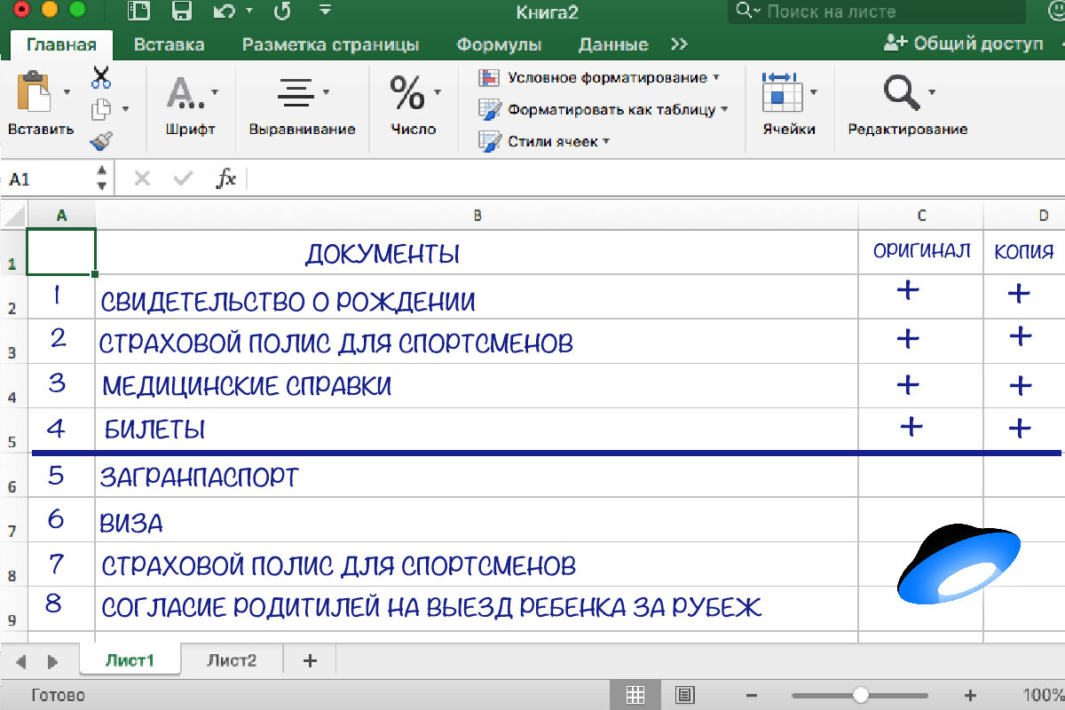 Список документов для сборов