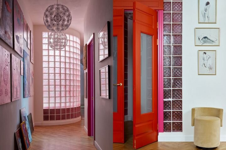 Французские красные двери и стеклянные стены