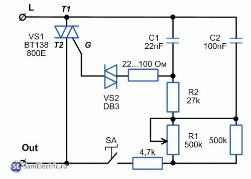 Схема диммера для ламп накаливания на симисторе 
