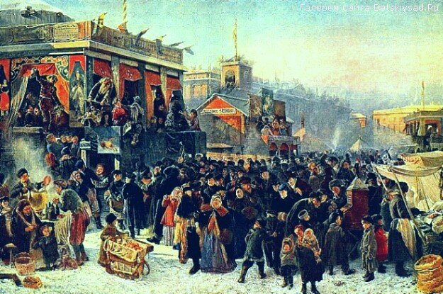      Картина: "Народные гулянья во время масленицы на Адмиралтейской площади в Санкт-Петербурге" Константин Маковский. 1869 год