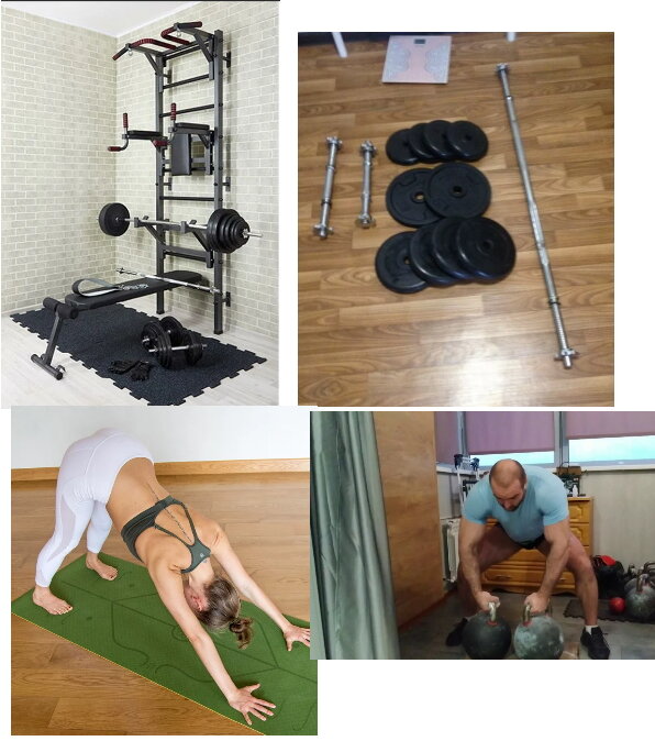 Если стенка ещё совсем чуть чуть похоже на закос под спортзал, то остальное просто инвентарь. О домашнем зале на всех этих фота речи нет.