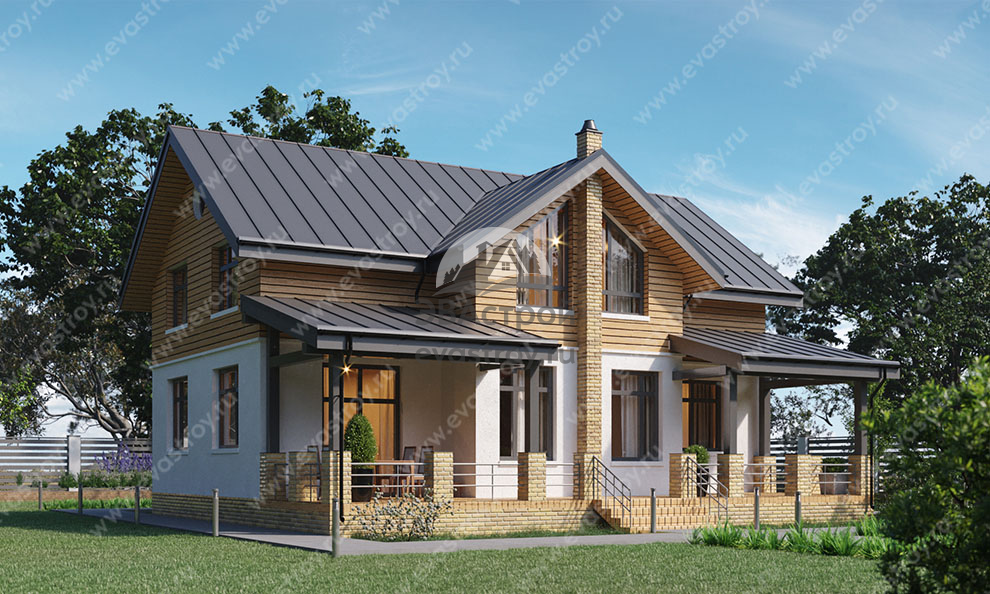 Проект двухэтажного дома 199 м2 с сауной и террасой - KVR-51