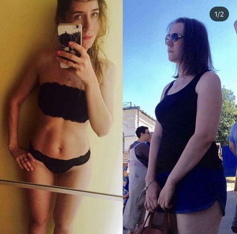 На фото с права я вешу 75 кг, на фото с лева 62