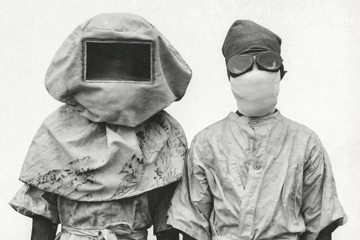 Masks worn during experiments with plague. Manila, Philippines in the early 20th century.