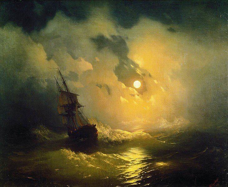 Буря на море ночью, И.К. Айвазовский. 1849 год. Холст, масло, 89×106 см