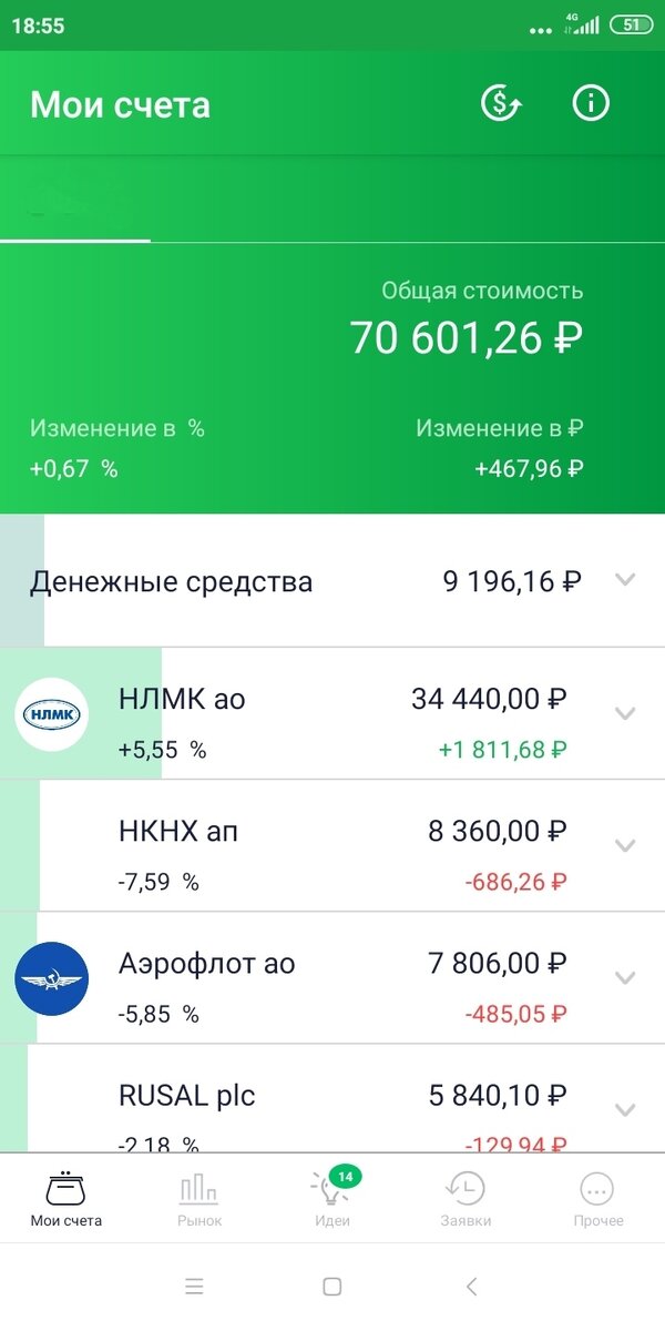 Скриншот моего портфеля и акций