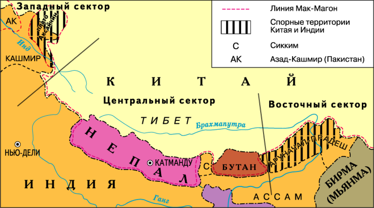 Карта китая и индии граница