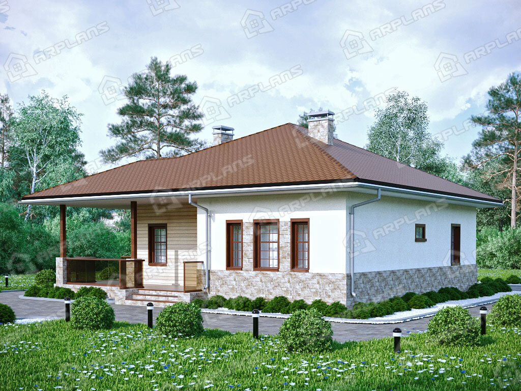 Фото 2 одноэтажного дома из газобетона с 1 спальней и газовой котельной. 80 кв м. Источник arplans.ru Проект К-230 