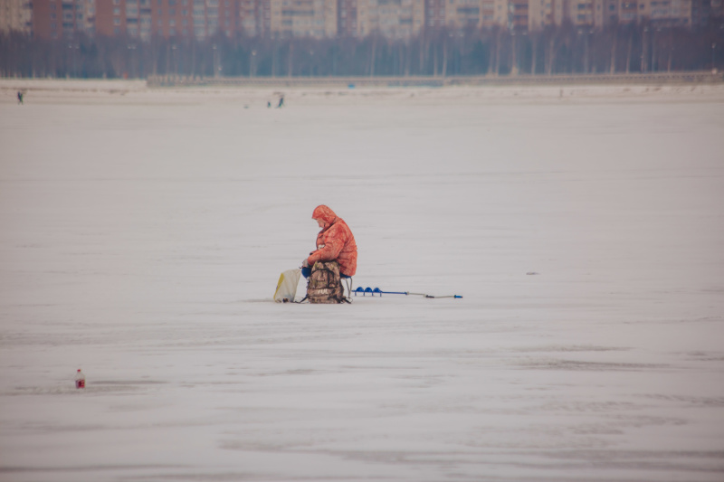 В Петербурге мороз: люди гуляют по заливу, кутаются в шарфы и греются чаем в термосе