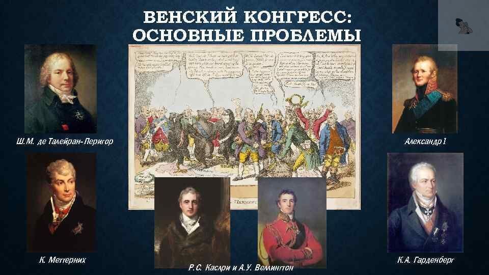 В центре картины пять исторических деятелей представляющих конгрессу