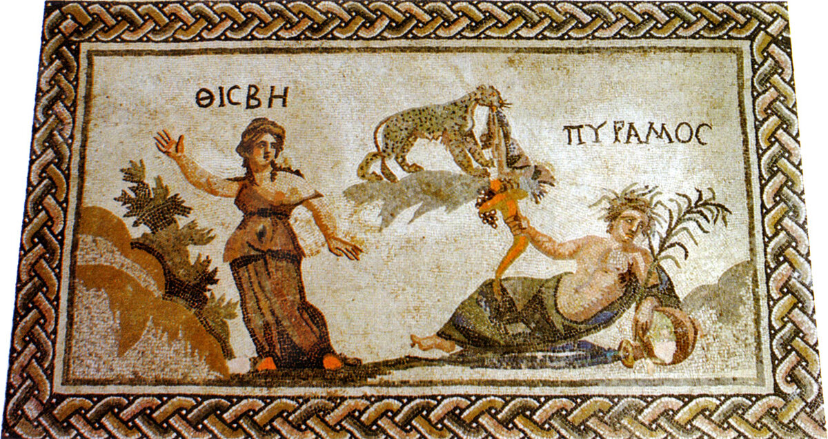 Пирам и Фисба. Мозаика в "Доме Диониса", II в. н.э. Пафос, о. Кипр. 