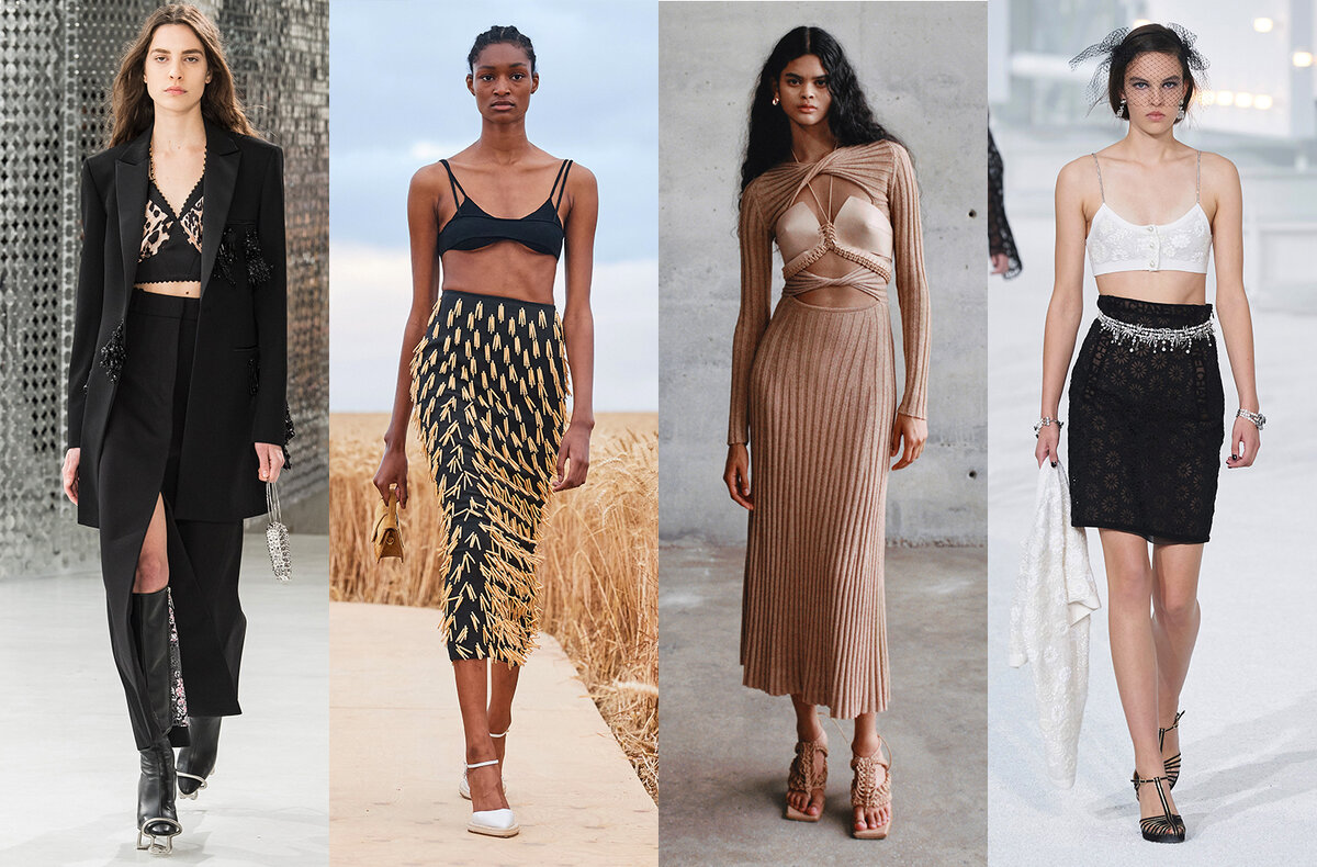 Слева направо: Paco Rabanne, Jacquemus, Dion Lee, Chanel