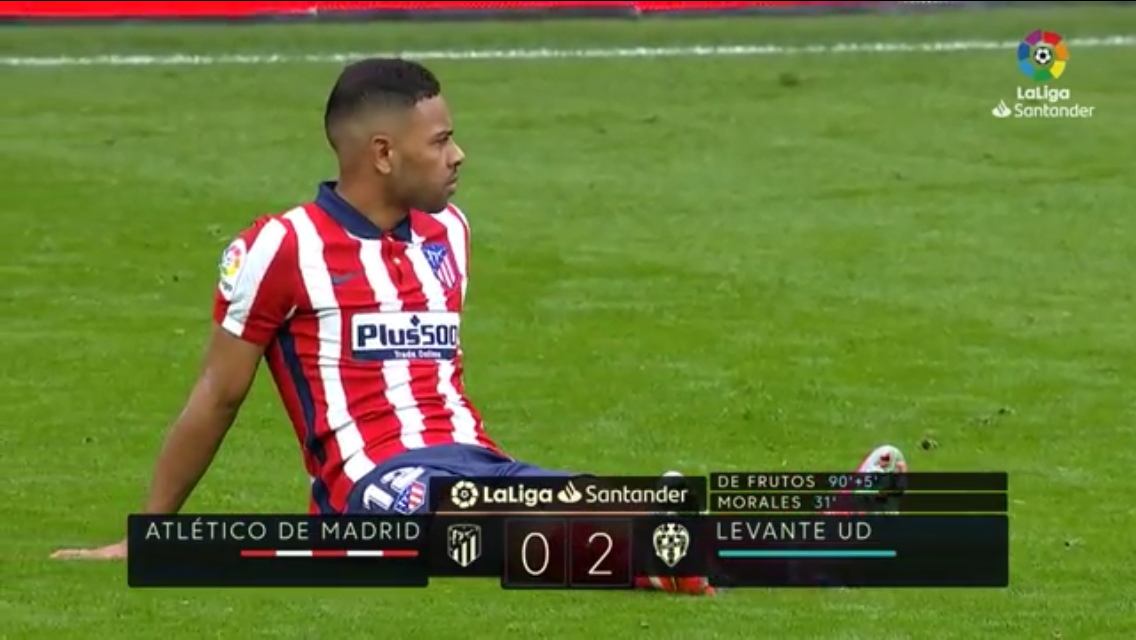 21.02.2021. "Атлетико" случайно проиграл "Леванте". У команды была неудачная неделя. Скриншот с официальной трансляции матча.