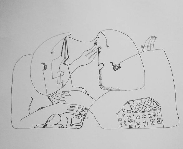 Двое. Диалог. Он и она, кот