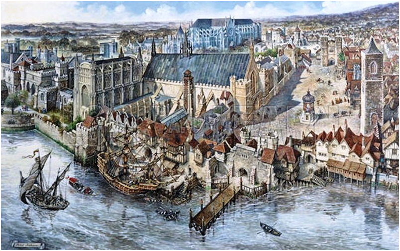 Происходившими в европе в конце. Вестминстер Лондон 17 век. Лондон 16 век Вестминстерский дворец. Лондон 1485-1603 годы город. Англия 12 век.