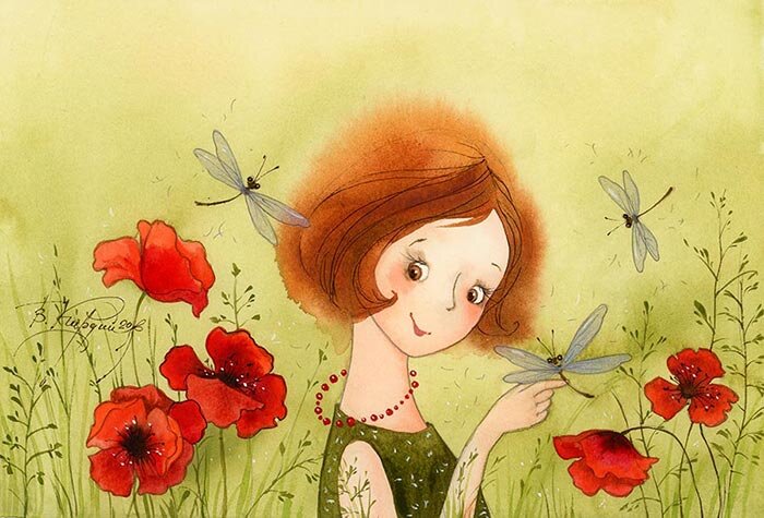 "Среди цветов" картина художника Виктории Кирдий