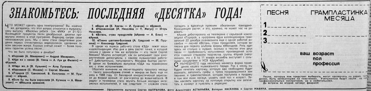 Скан полосы газеты "Московский комсомолец" за 3 января 1987 года