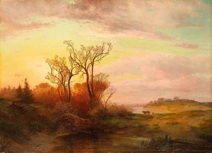 Сельский вид в окрестностях Москвы при закате солнца. 1858 год. Алексей Саврасов.
