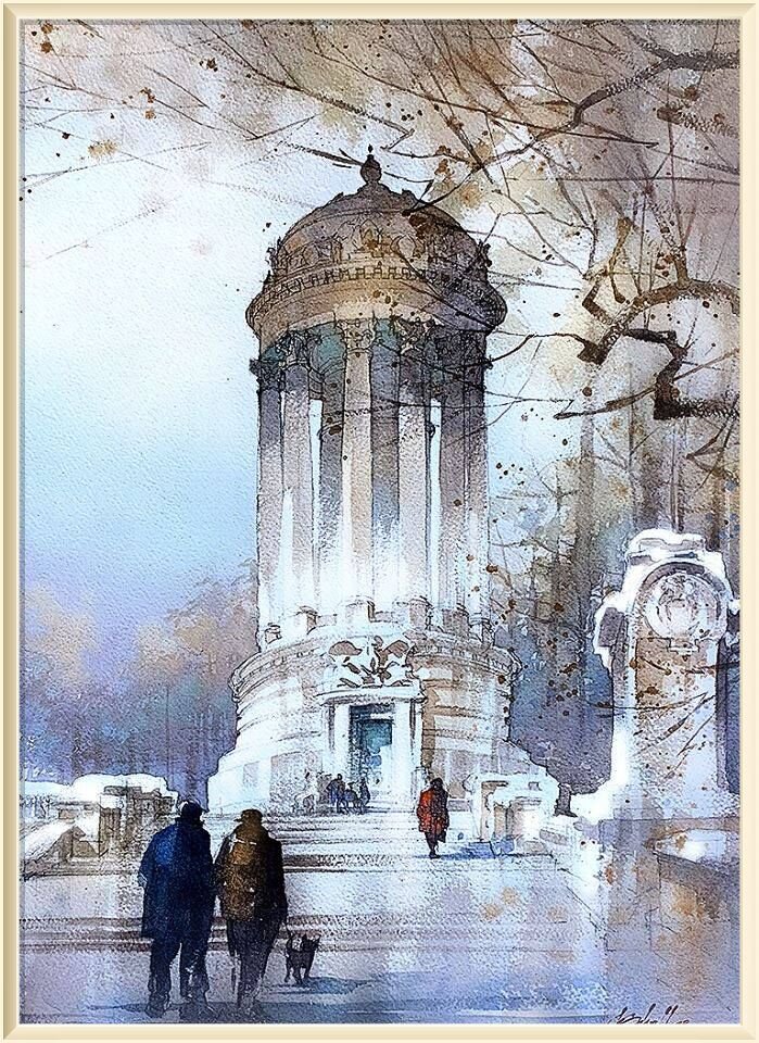  ,   , ,        .  ..     / Thomas W. Schaller / * 1967 / Winter Color NYC /   - /  Watercolor.   22x15 inches - 15 Dec. 2018