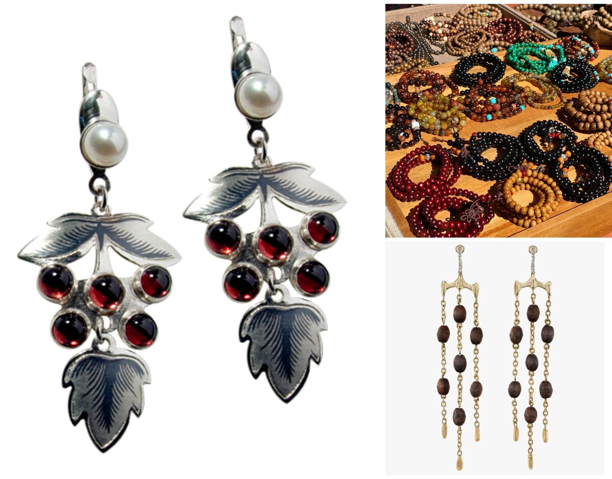 Четки с семенами лотоса, серьги из золота с семенами лотоса и бриллиантами  Tayloe Piggott Jewelry