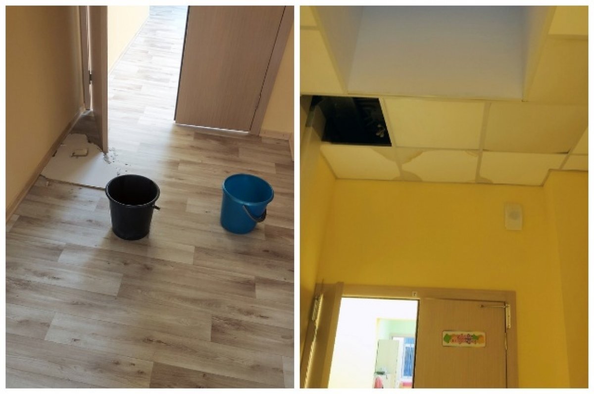    В Новосибирске в новом детском саду с потолка течёт вода и осыпается плитка
