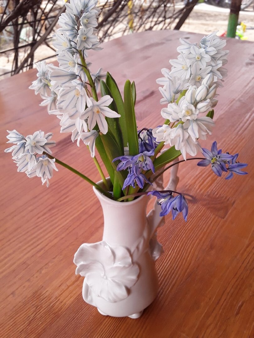 Прекрасно держит первоцветы с тонкими и короткими стеблями