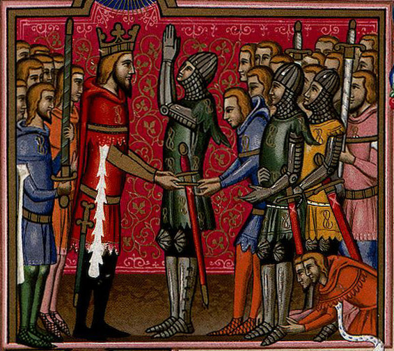 Роланд получает меч Дюрандаль из рук Карла Великого